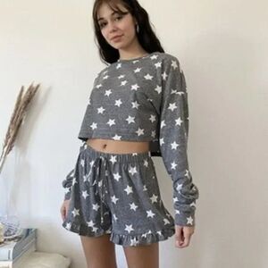 Anthropologie Grey and White Star Lounge Pajama Shorts
